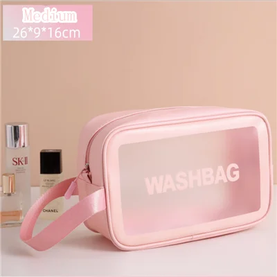 Women Portable Travel Wash Bag Female Transparent Waterproof Makeup Storage Pouch Large Capacity Cosmetic Organizer Beauty Case Medium  pink