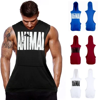 

Men's Fitness Gym Print Bodybuilding Workout Sleeveless Hoodies Tank Top Muscle Athletic High Quality Sleeveless Hoodies Tops