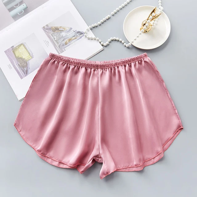 Fashion Safety Pants Ice Silk Boxer Shorts Mid-Rised Seamless Underwear Mid-Rised Intimates Anti-Emptied Ladies Safety Pants Pink