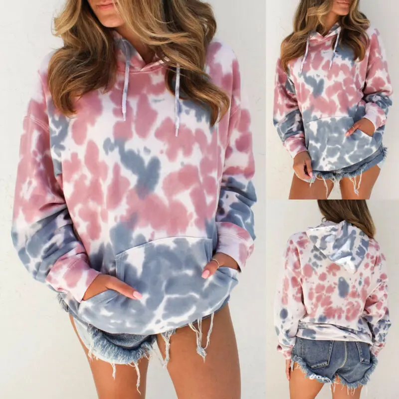  hirigin Autumn Women Oversized Tie Dyeing Hoodie Sweatshirt Hooded Coat Fashion Basic Classic Pullo