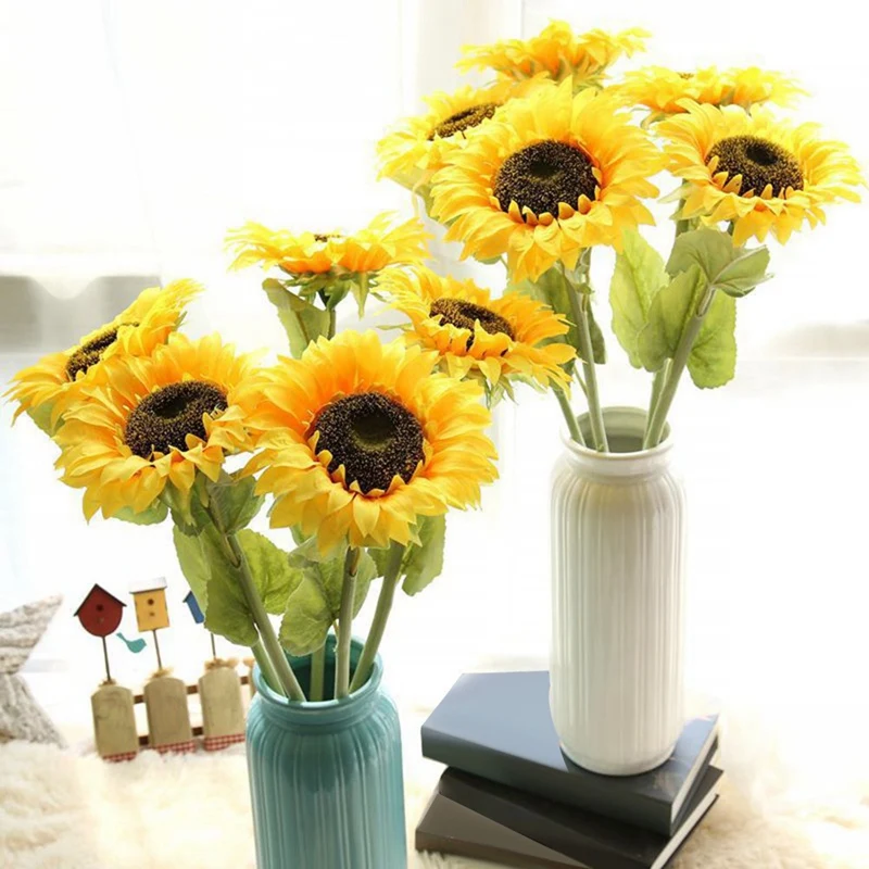 hot 4 pcs artificial sunflowers big head long stem artificial
