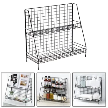 

1 PC Iron Storage Rack 2 Layer Desk Kitchen Bathroom Organizer Makeup Storage Shelf 16 * 35.5 * 38cm