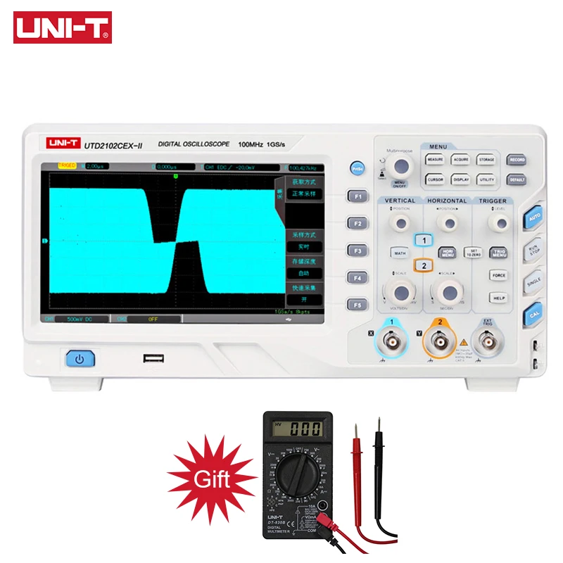 UNI T UTD2102CEX II цифровой осциллограф 100 МГц двухканальный 8 дюймовый цветной ЖК