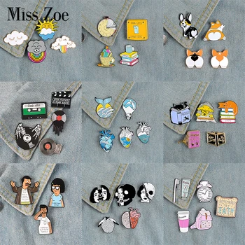 

3~6pcs/set Mixed theme Enamel Pin Cat Dog Book Read Ocean Wave Heart Brain Mermaid Custom Brooch Lapel Pin Badge Cartoon Jewelry