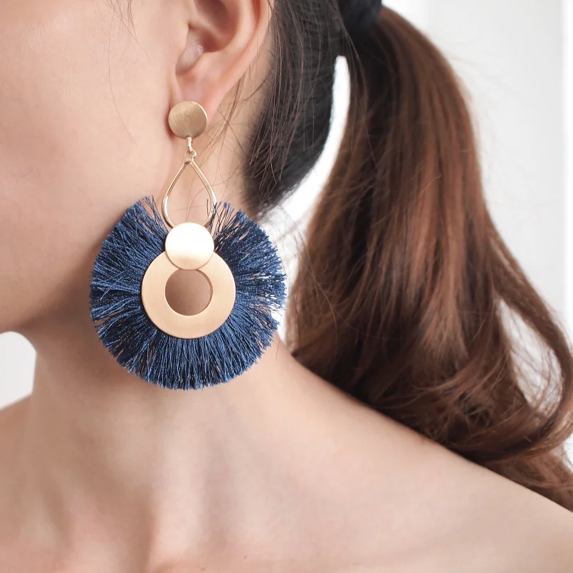 

Bohemia Fashion Circular Tassel Earrings Women Trendy Alloy Big Dangle Earrings Statement Fringe Earrings Jewelry UKMOC
