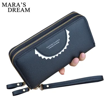 

2020 New Double Zipper Wallet Ladies Long Mother Double Layer Large Capacity Lychee Pattern Wallet Mobile Phone Clutch
