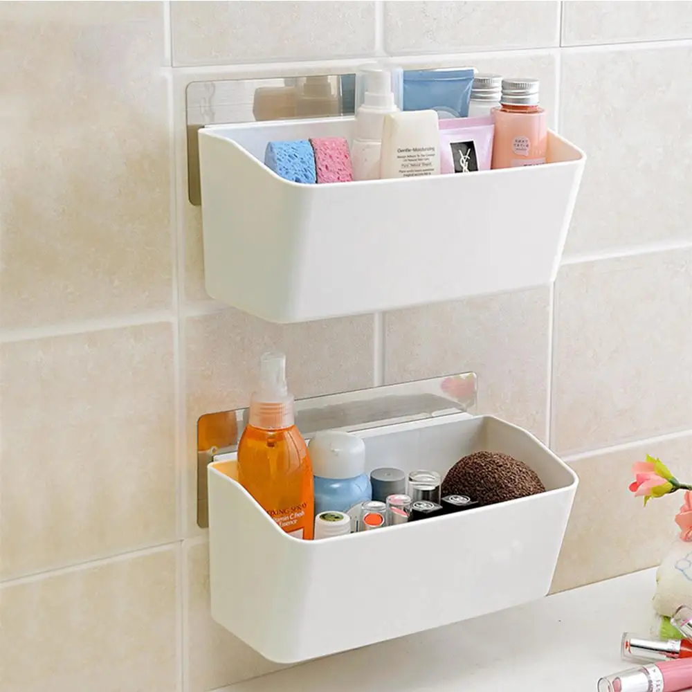 

OUNONA Bathroom Wall Storage Rack Stick Type Shower Shelf Basket Kitchen Wall Basket Holder for Shampoo Face Cleanser Condiment