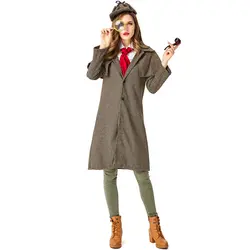 4 шт./компл. женский Шерлок Холмс Косплей костюмы на Хэллоуин женская школьная куртка для выступления пальто с шапкой шарф очки Рамка набор
