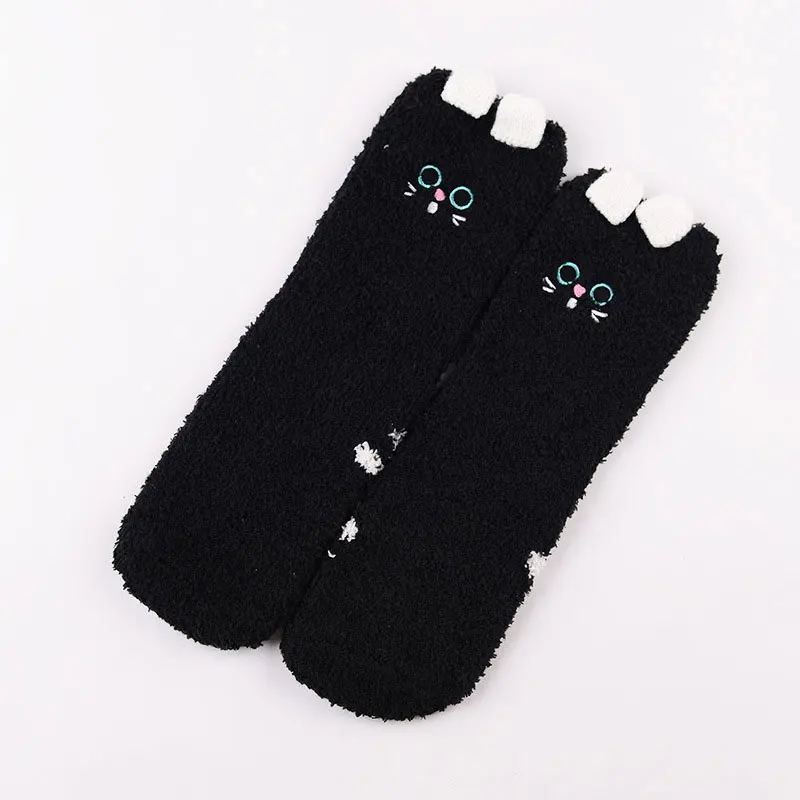 blackcat Модные осенние и зимние новые красные рождественские утолщенные бархатные носки-тапочки кораллового цвета для взрослых, женские носки, подарок - Цвет: blackcat