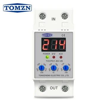 

Din rail Adjustable LED display 230V 40A 60A Over and Under Voltage Protective Device Protector Relay with button