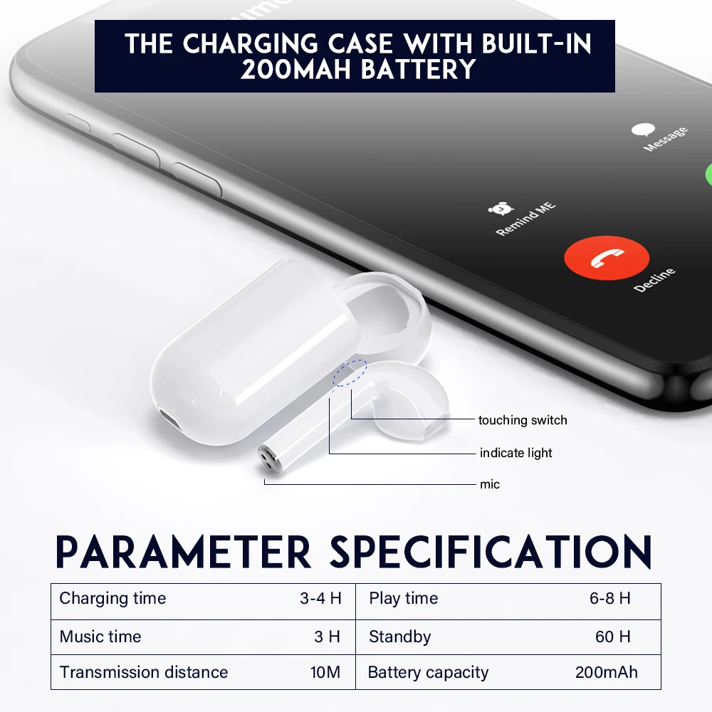 DACOM мини беспроводные наушники Bluetooth 5,0 гарнитура с сенсорным управлением Hands Free вкладыши с зарядным устройством 20 шт./партия