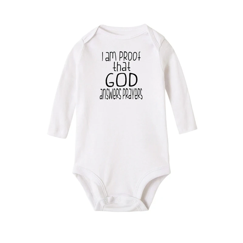 Боди для новорожденных с надписью «I Am Proof That God Answers»; хлопковый комбинезон с длинными рукавами для маленьких девочек и мальчиков; комбинезоны; одежда - Цвет: Белый