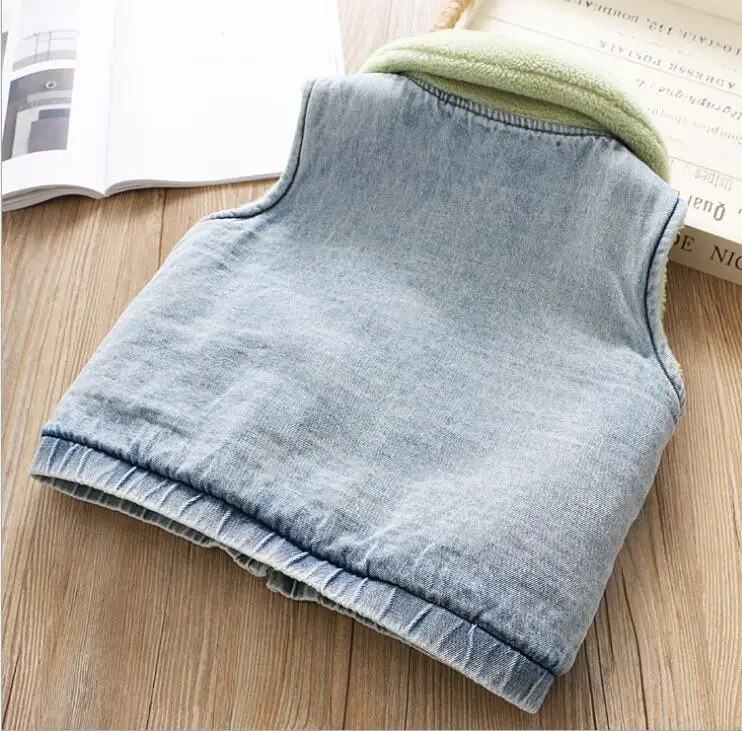 New Arrival Girls Denim Fleece Vest Fashion Autumn Winter Kids Waistcoat Baby Girl Clothes 2-7t