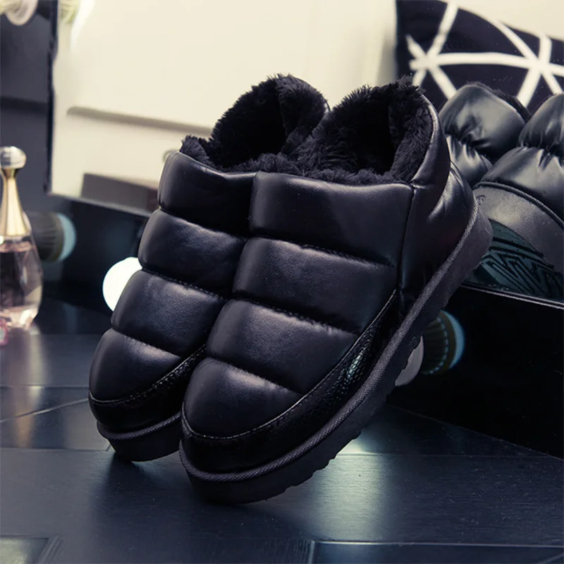 Зимние женские теплые тапочки; Женская водонепроницаемая обувь для влюбленных пар; женская домашняя обувь на плоской подошве с коротким пушистым плюшем; женская обувь на мягкой подошве - Цвет: Black