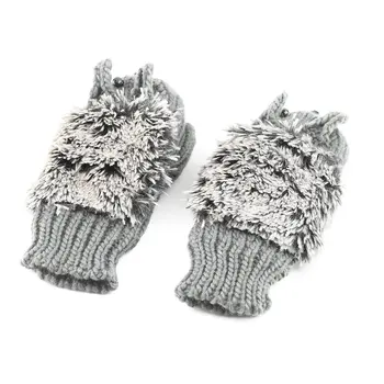 

Girls Fashion Novelty Winter Warm Outdoor Indoor Full Finger Double Layer Gloves Woman Cartoon Hedgehog Plush Mittens