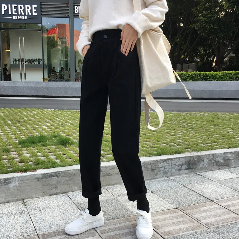 Женские джинсы с высокой талией, прямые, корейский стиль, универсальные, для студентов, Harajuku, женские, трендовые, свободные, с карманами, повседневные, длинные брюки
