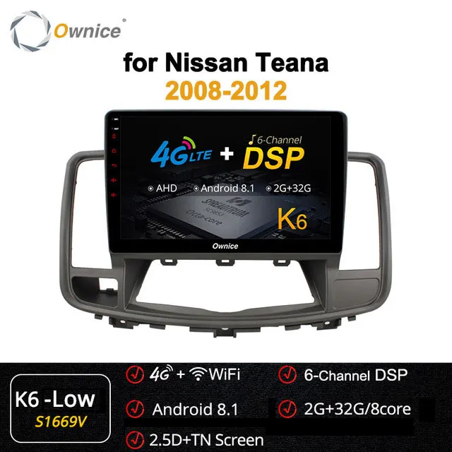 S1669 K6-Low Ownice 2DIN 10," 8 ядерный 360 Panorama carplay автомобильный Радио Android 9,0 автомобильный dvd-плеер DSP 4G LTE SPDIF для Nissan Teana 2008-2012 - Цвет: S1669 K6-Low