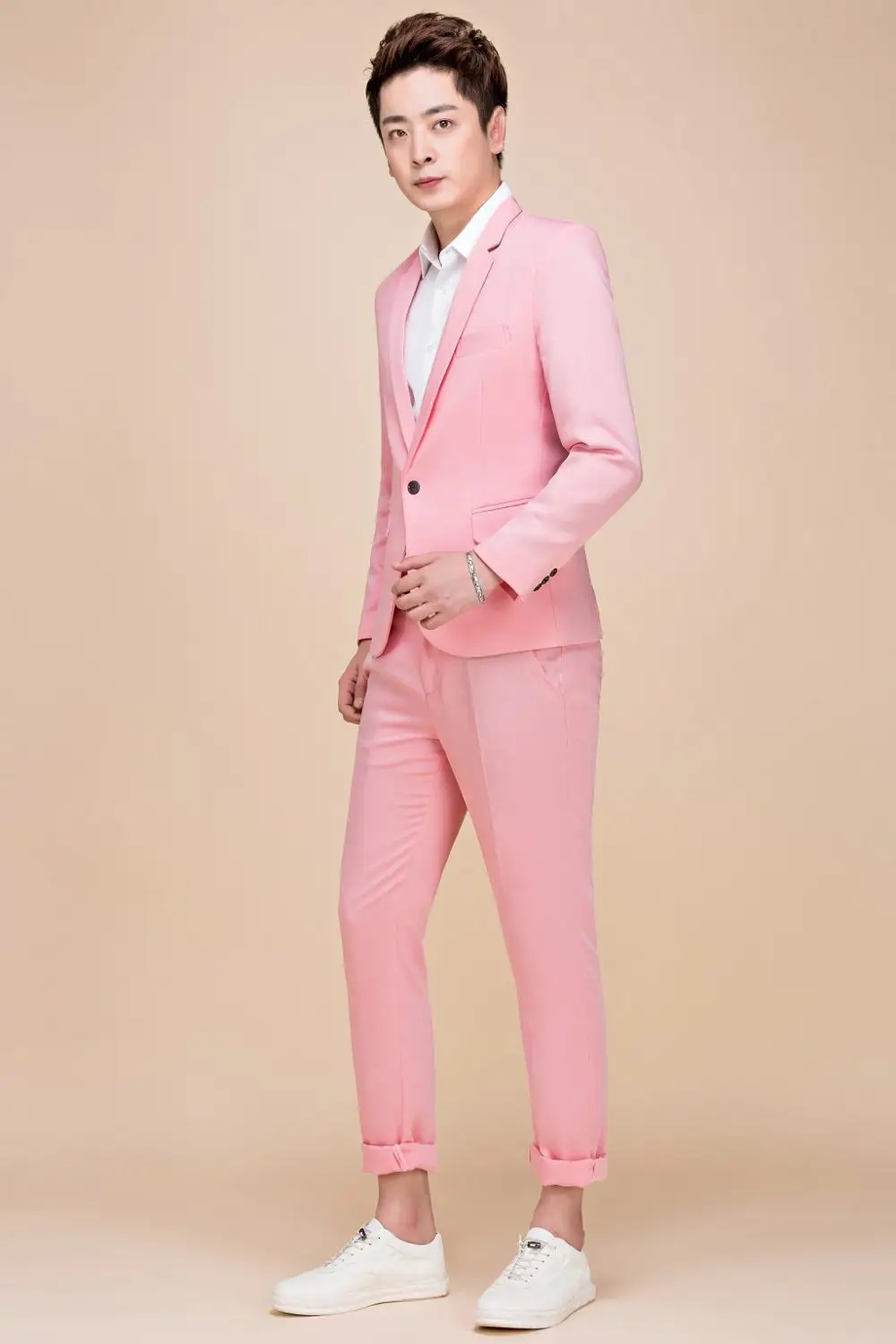 Business Men Formal Multicolor Wedding Suit Blazer Set 2 Pieces Khaki Pink Groom Host Chorus Group Outfit Solid Color Slim Coat Business Men Formal Multicolor Wedding Suit Blazer Set 2 Pieces Khaki Pink Groom Host Chorus Group Outfit Solid Color Slim Coat