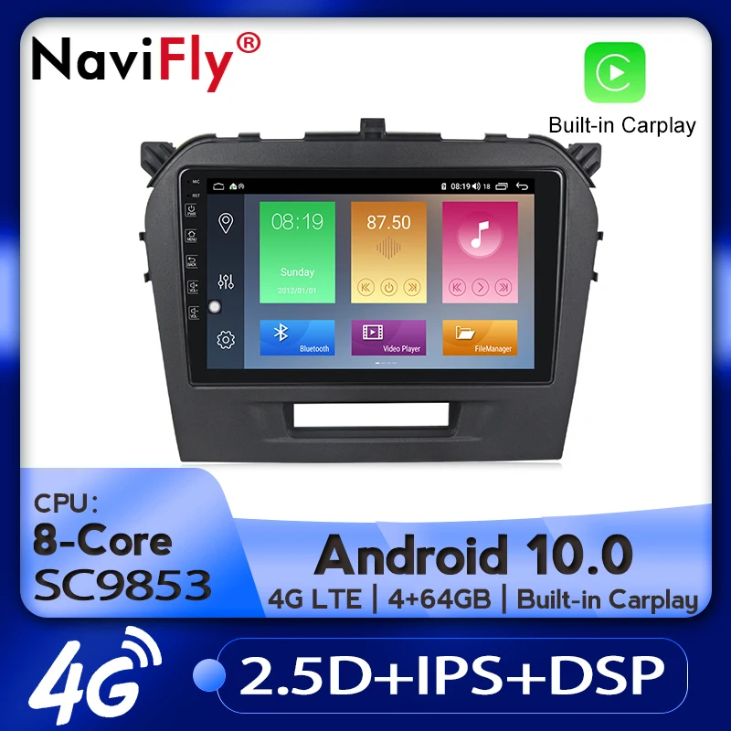 Автомобильный мультимедийный плеер NaviFly 2.5D + IPS Android10.0 для Suzuki Vitara 2017 2018 Carplay GPS