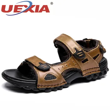 

UEXIA HOOK & LOOP Classics Style Handmade Fashion Men Sandals Outdoor Walking Summer Shoes Anti-Slippery Beach Comfortable Soft