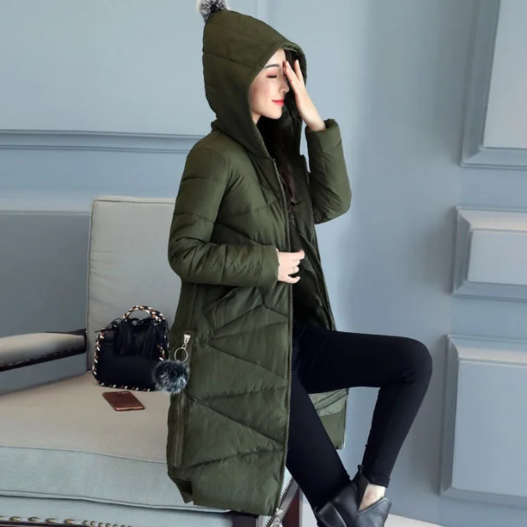 

2019 Autumn And Winter New Style Korean-style Ball Mid-length Thick down Jacket Cotton-padded Clothes Large Size Slim Fit Hooded