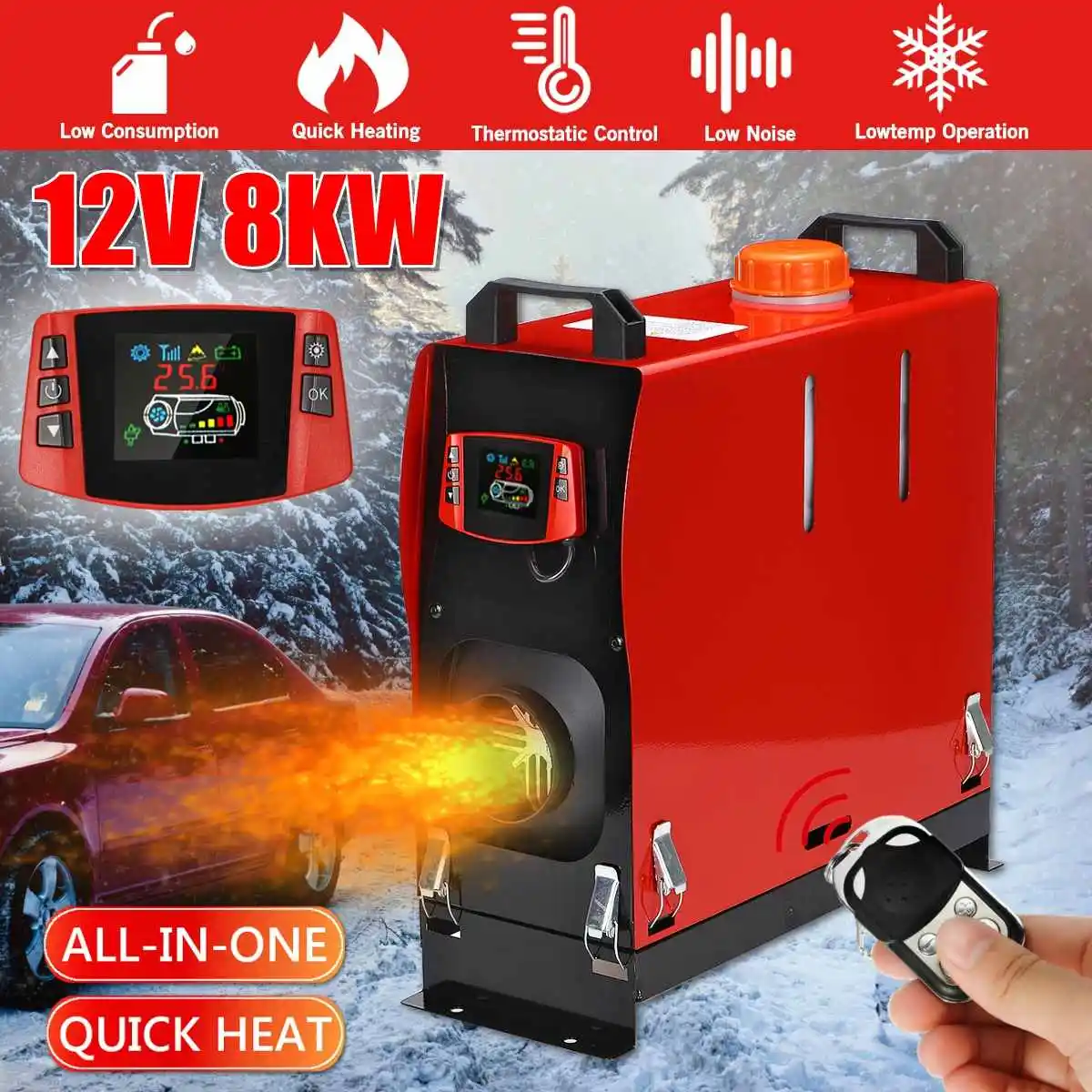 

All in One Unit 8KW 12V Car Heating Tool Diesel Air Heater Single Hole LCD Monitor Parking Warmer For Car Truck Bus Boat RV