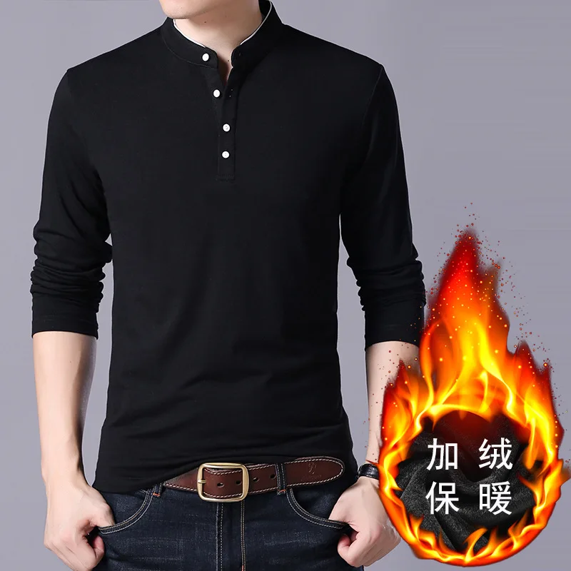 

[] Men'S Wear Brushed And Thick Long-sleeved T-shirt Korean-style Winter Warm Clothes Men'S Wear Base Shirt 8121