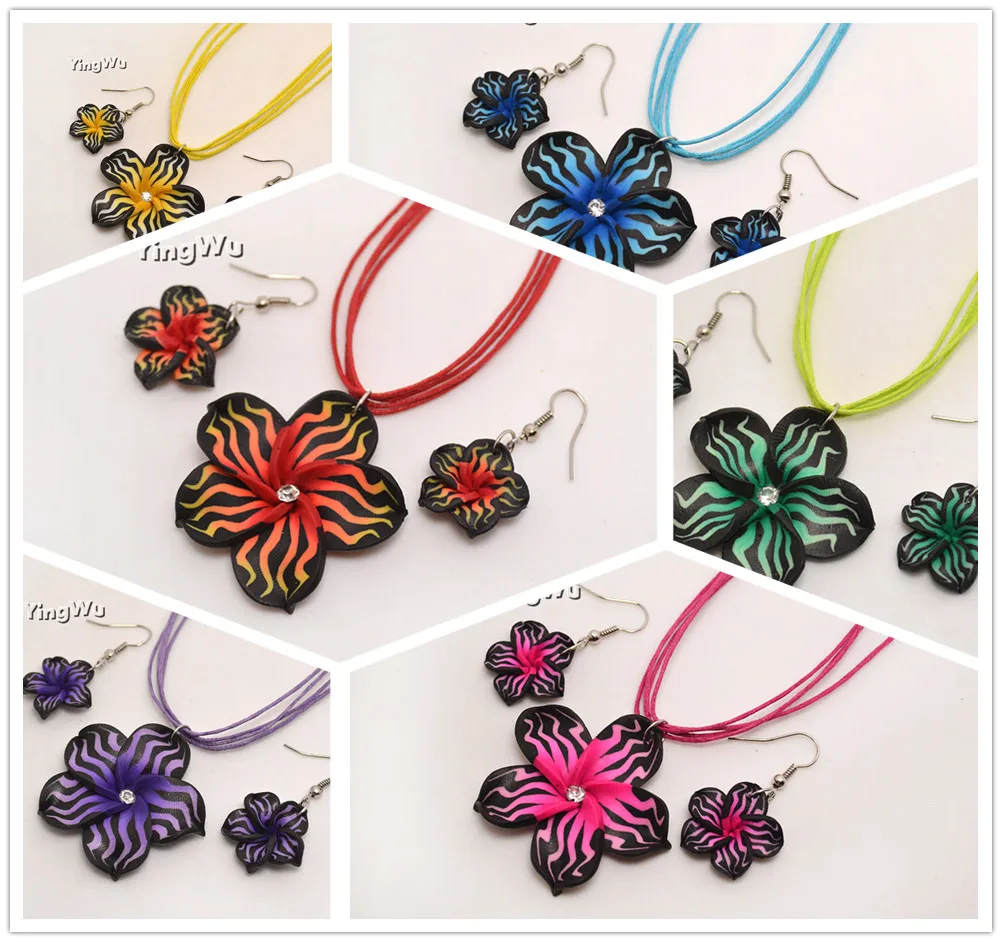 Yingwu New Fashion Hawaii Plumeria Flowers Jewelry Sets Fimo Polymer Clay Earrings Necklace Pendant | Украшения и аксессуары