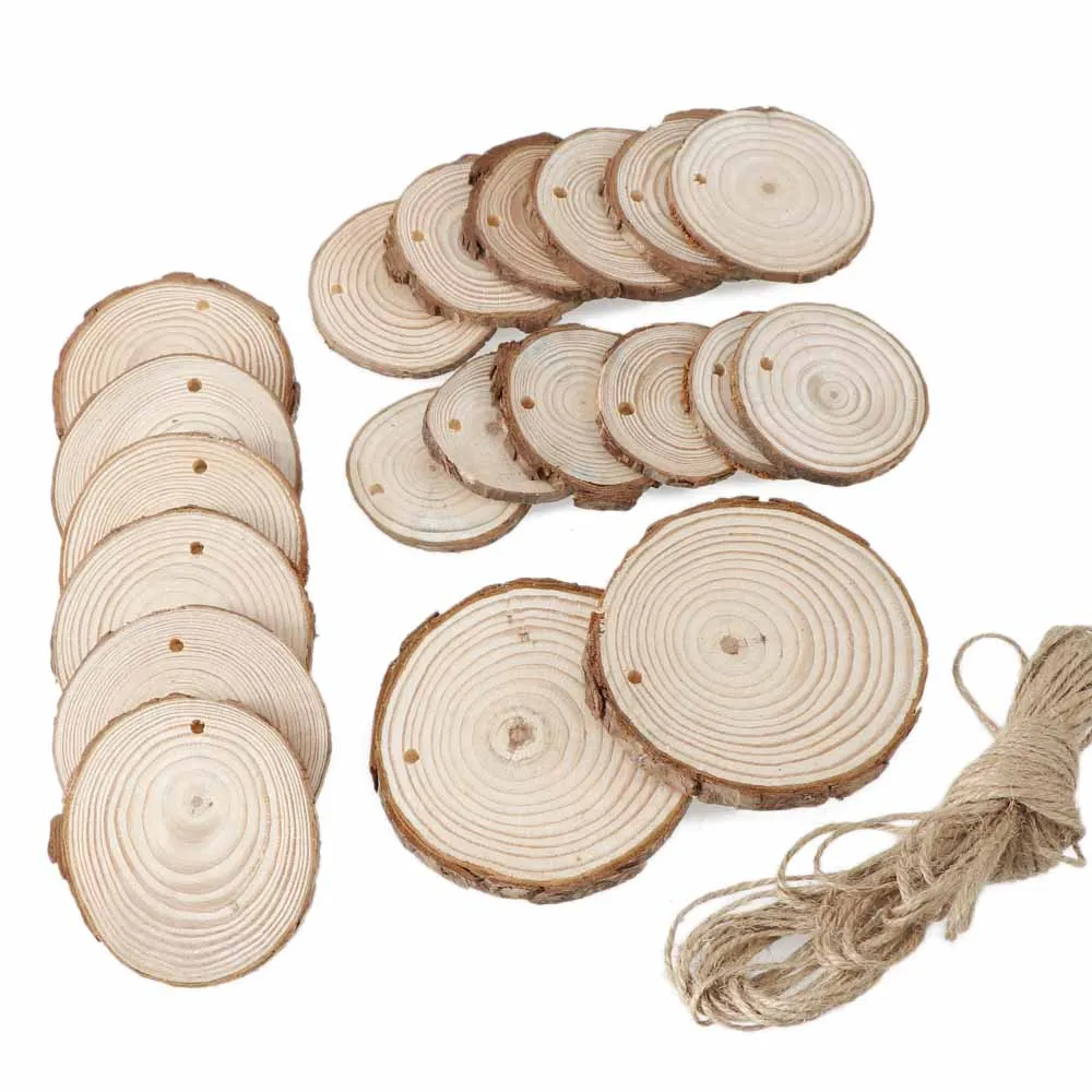 

4-9cm 10~30PCS Nature Pine Wood Chip Polished Base Handmake Craft With TreeBark Log Discs DIY Crafts Wedding Party Painting