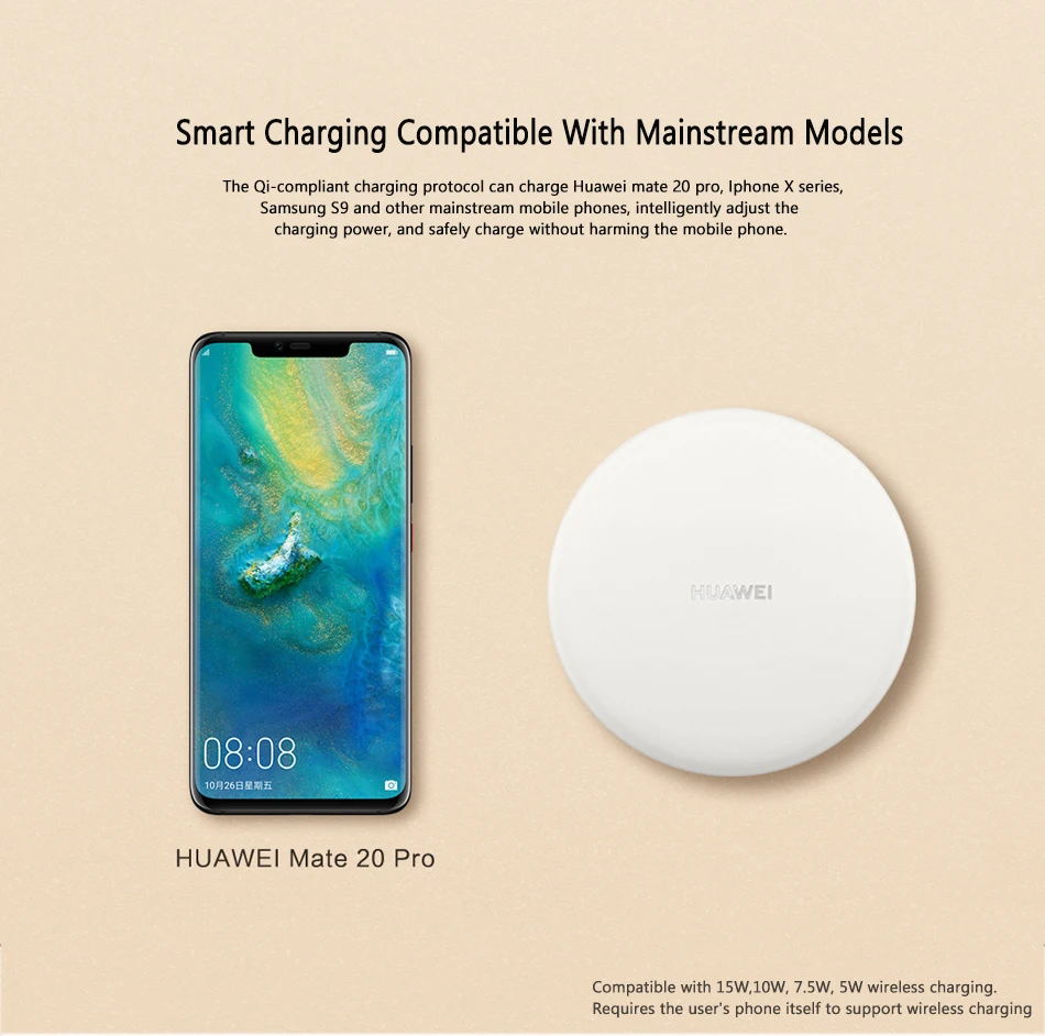 Huawei CP60 QI Max 15 Вт Быстрое беспроводное зарядное устройство для iphone8Xs Max/XR/X/huawei Mate20 Pro/RS Galaxy S9+ быстрое зарядное устройство