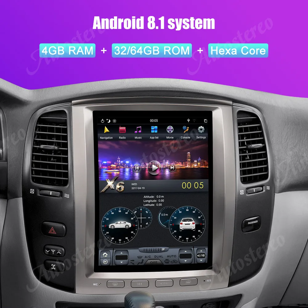 Android 8,1 4 Гб ОЗУ Tesla стиль PX6 автомобильный gps-навигатор для TOYOTA LAND CRUISER LC100 03+ головное устройство Мультимедиа Радио магнитофон
