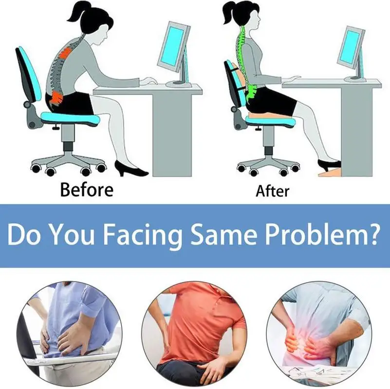 Memory Foam Seat Cushion Back Waist Support Set Home Office