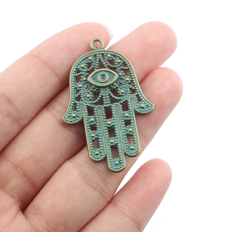 10 шт Verdigris Patina Eye Hamsa Hands Fatima пальмовые Подвески для DIY ожерелья ручной работы