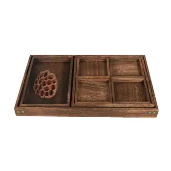 

1pc Retro Solid Wood Tea Tray Rectangular Combination Saucer Fruit Tray