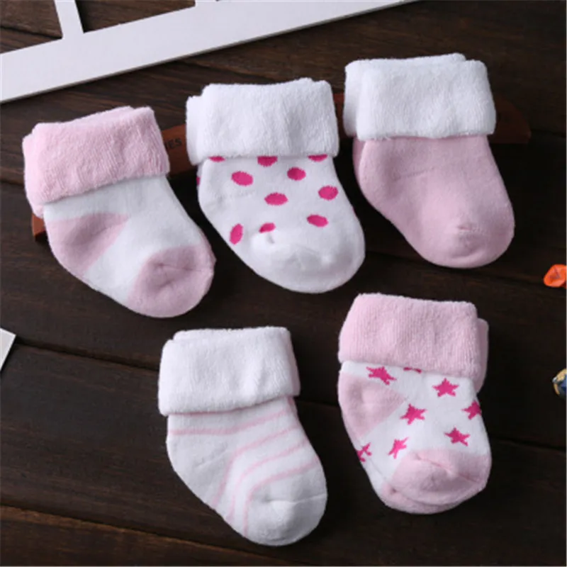 Pudcoco 5pcs Cute Newborn Baby Socks Unisex Striped Dots Cotton autumn Winter Warm School Ankle Socks 0-3Y