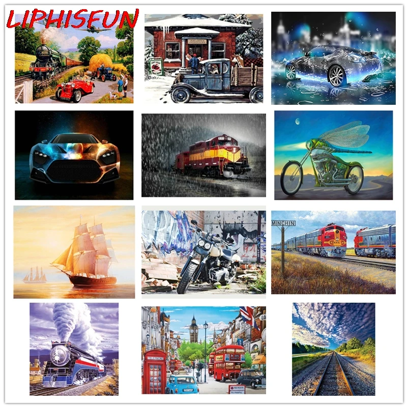 LIPHISFUN полный квадрат/круглая дрель алмазная живопись автомобильный пейзаж