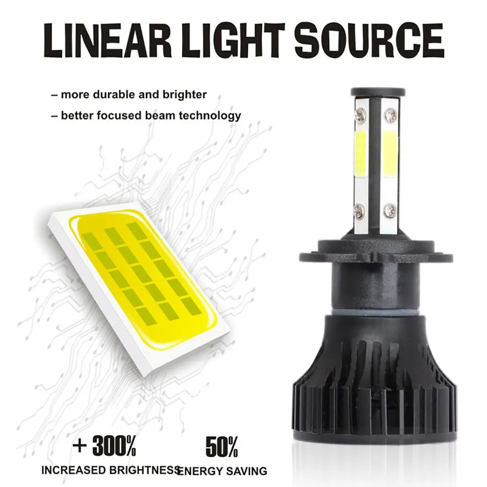 4 side headlight led H4 H7 H11 9005 HB3 9006 HB4 auto car light blub cob led headlight 12v heaadlamp Kit car syling 12V 6000k