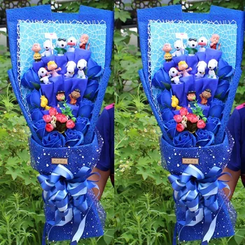 

Cartoon Stitch SpongeBob Plush Doll Toys Snoopy PVC Bouquet Artificial Flowers Pikachu Valentine's Day Wedding Decoration Gift