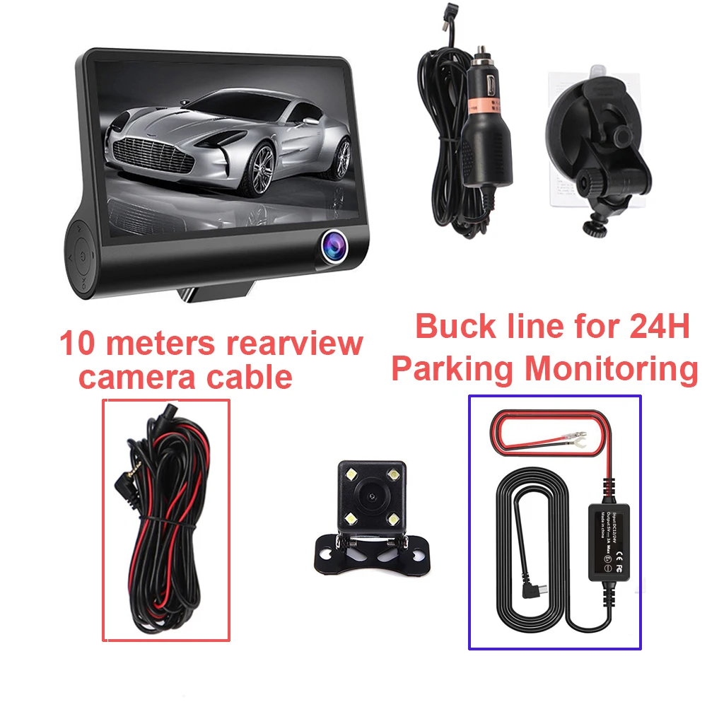 DVR-10M RCC-BL 4,0 дюймов Автомобильный видеорегистратор 3 камеры s Dash камера с двойным объективом с камерой заднего вида видео регистратор g-сенсор и видеокамера ночного видения - Название цвета: DVR-10M RCC-BL