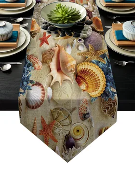 

Beach Shell Starfish Table Runner Table Flag Home Party Decorative Tablecloth Table Runners for Wedding
