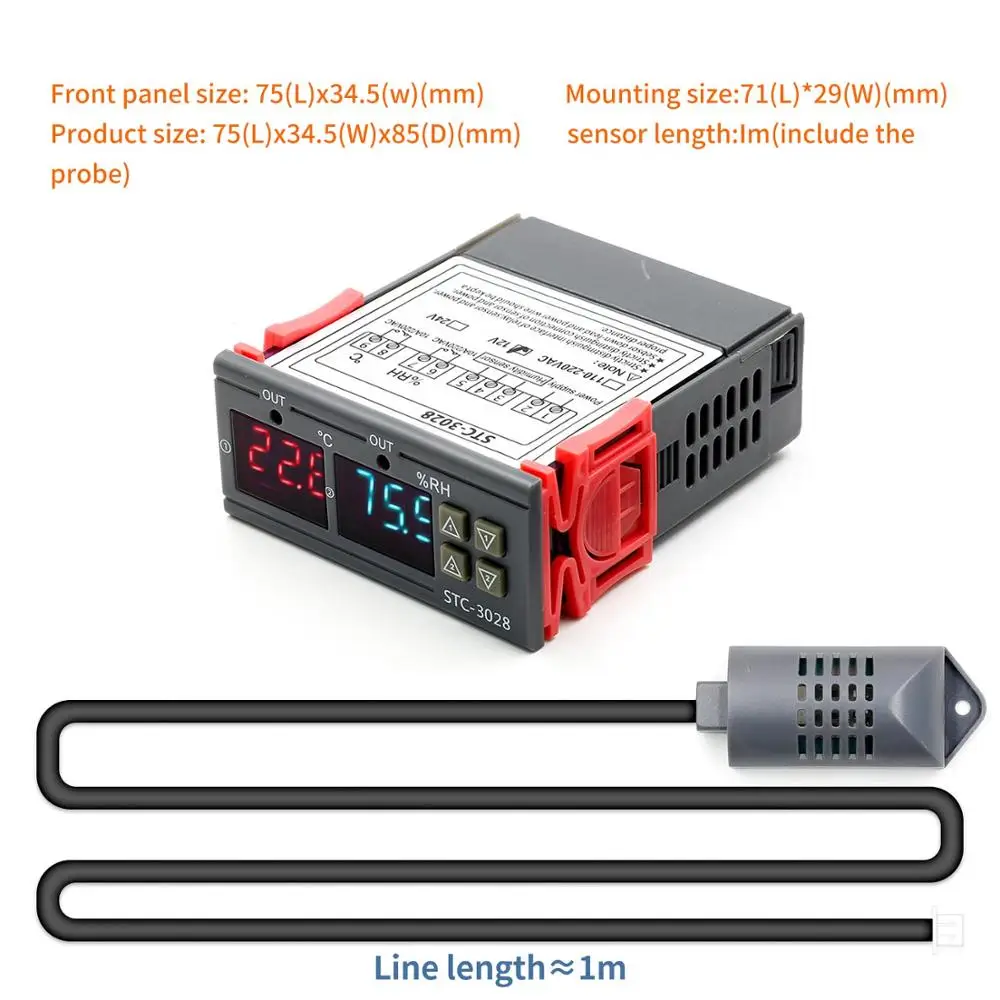 12V 24V 220V 10A STC-3028 цифровой измеритель температуры и влажности Термостат двойной дисплей термометр гигрометр Регулируемый 0~ RH
