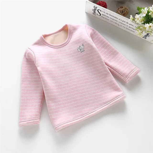 Pink Stripe Новая осенне-зимняя детская футболка с длинными рукавами теплая футболка для мальчиков и девочек 3-8 лет - Цвет: Pink Stripe