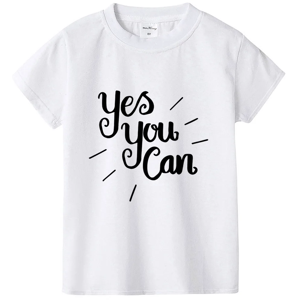 Детская футболка с надписью «Yes You Can» Детская футболка для мальчиков и девочек, одежда для малышей Забавные милые футболки, летняя мода, Прямая поставка