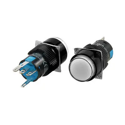 

2 Pcs DC 24V White Light Round Cap Latching 16mm Push Button Switch AC 250V 5A