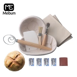 Meibum 7PCS Dough Fermentation Rattan Basket Knife Brush Linen Country Bread Baguette Banneton Brotform Proofing Proving Baskets