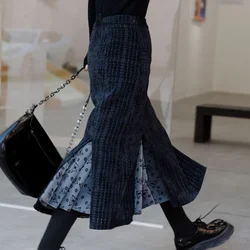 Black Butterfly Skirt False Two-piece Set High Fashion Patchwork MIDI Skirt Vintage  Pleated Skirt  Floral Pencil Skirts