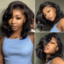 Loose Body Wave Short Bob Wigs Ocean Wave Human Hair Wigs For Black Women Brazilian 4x4 Lace Closure Wigs Remy Wigirl Natural
