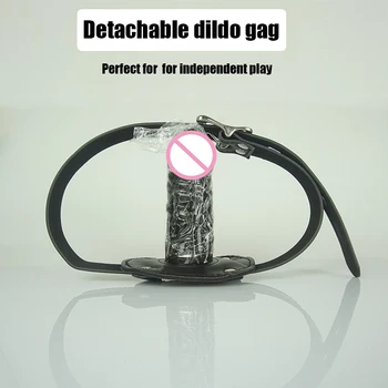 Leather SM Hood for Sex,BDSM Mask Removable Dildo Ball Gag Blindfold,Large Mouth and Eyes Hole Bondage 5