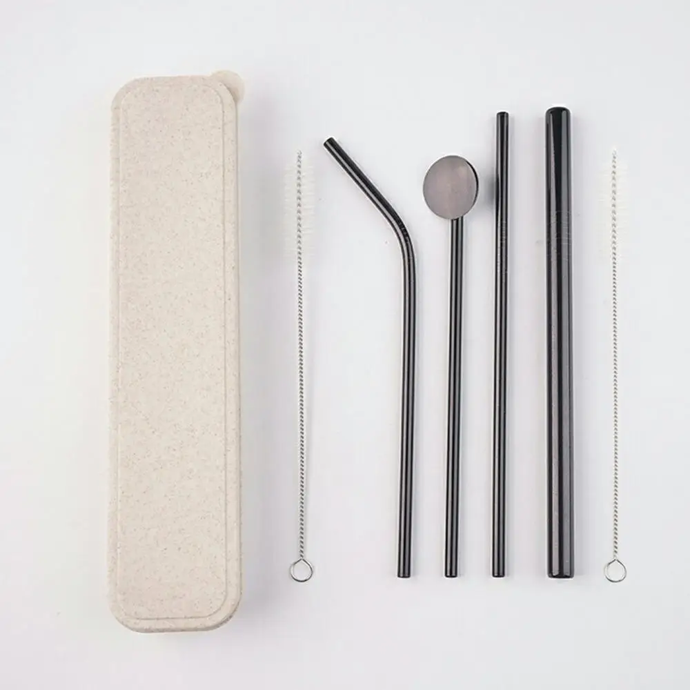 Reusable Stainless Steel Drinking Straw Metal Straws+ 2 Cleaner Brush Kit for Child and Adult Factory Wholesale#2 - Цвет: Черный