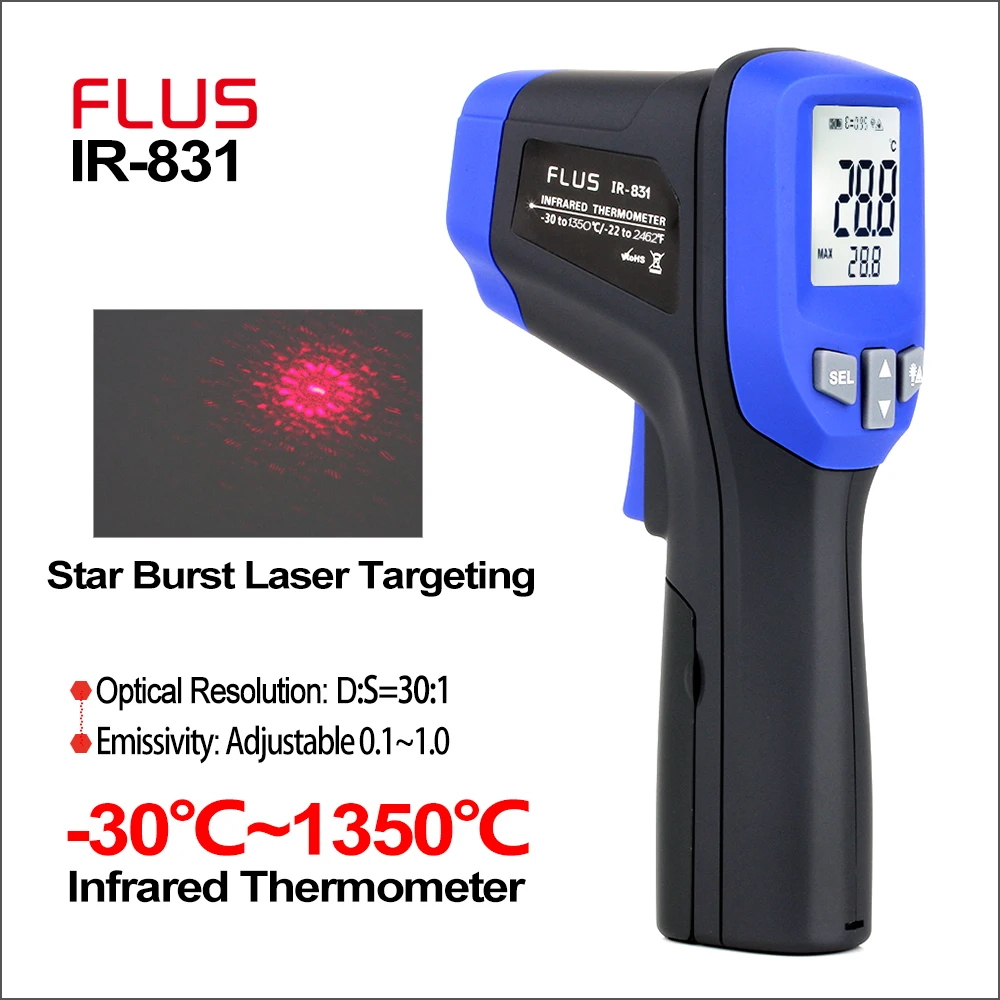 

FLUS Laser Infrared Thermometers IR Thermometer Circle Laser Infrared Handheld Digital Electronic Outdoor Hygrometer Thermometer